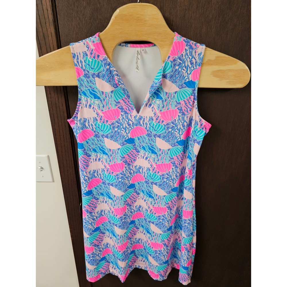 Lulu-B Jellyfish Seashell Print Sleeveless V-Neck Dress Pink Blue M vacation